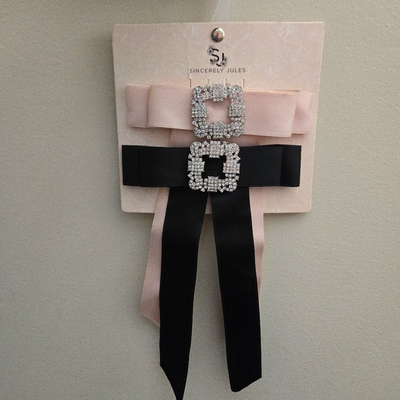 Sincerly Jules Accessories - Sincerely Jules Rhinestone Buckle Satin Bow Barrettes Black & Ballet Baby Pink